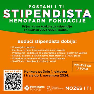 Konkurs za stipendije Hemofarm fondacije „Možeš i ti“ za 2024/2025. akademsku godinu